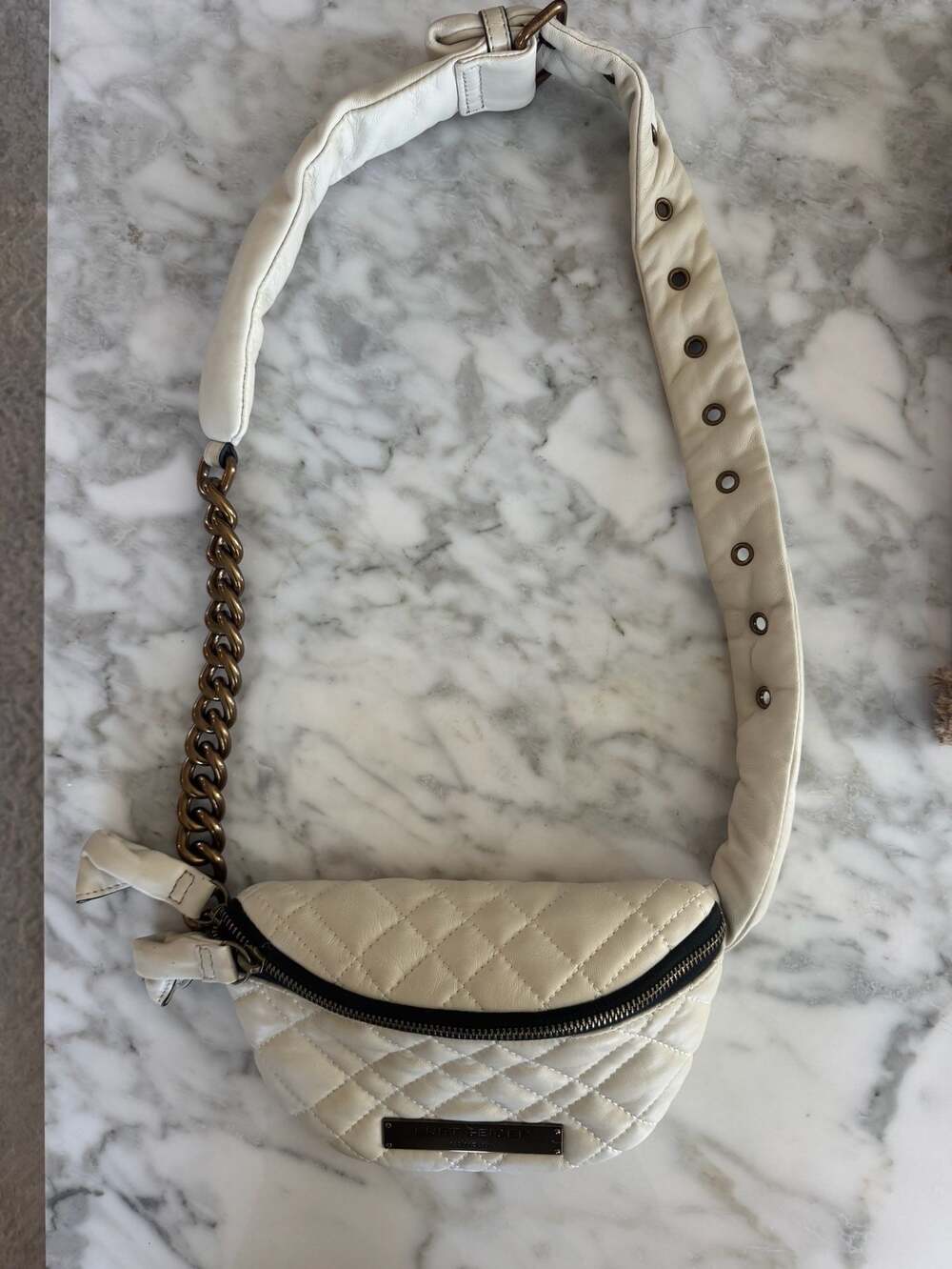 Kurt Geiger London quilted sling crossbody belt bag, cream-white-NWT - Picture 5 of 8